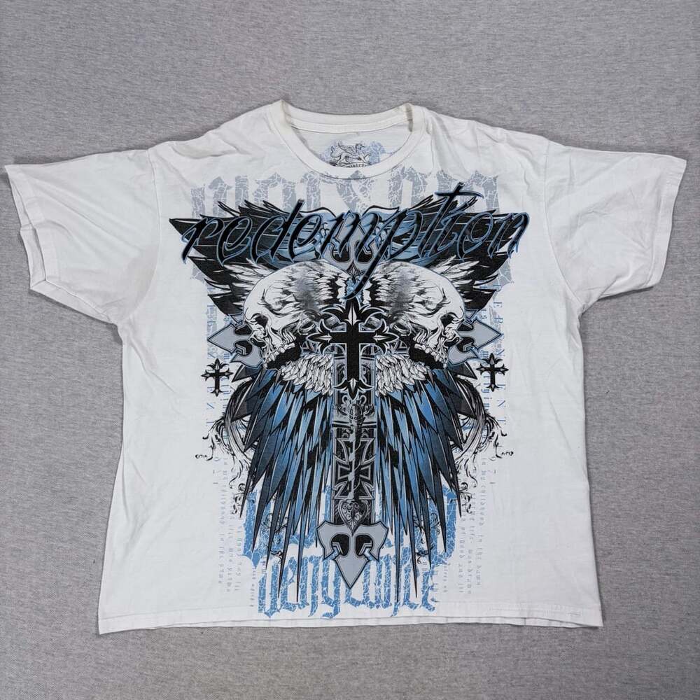 Chemistry Graphic T-Shirt Size L White Redemption Skull Cross Y2K Winged